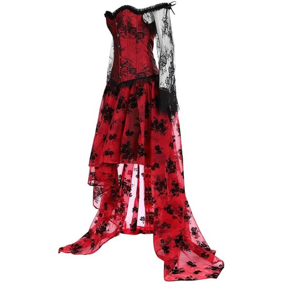 NWT Beautiful Red & Black Halloween Costume Corset Steampunk Gothic Salo… - Picture 2 of 16